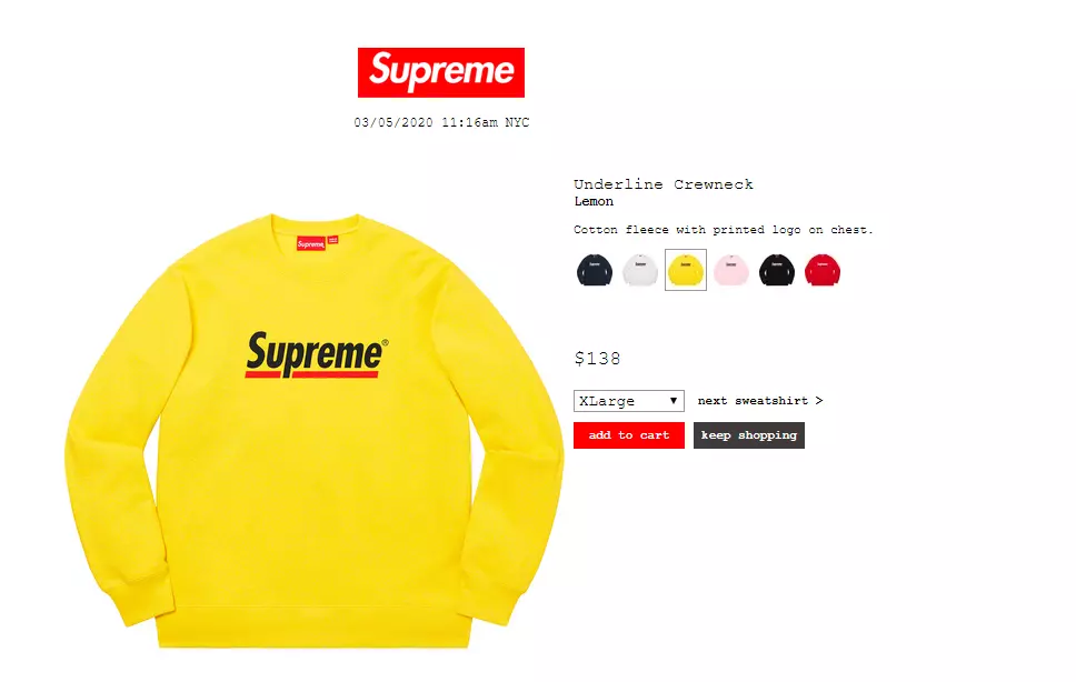 supreme underline crew neck size S | hartwellspremium.com