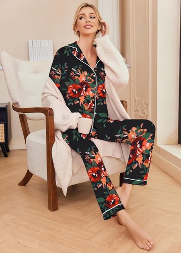 Breathable Women's Long Sleeve Pajamas Set: Perfect for Sleeping or Lounging - Picture 6 of 7