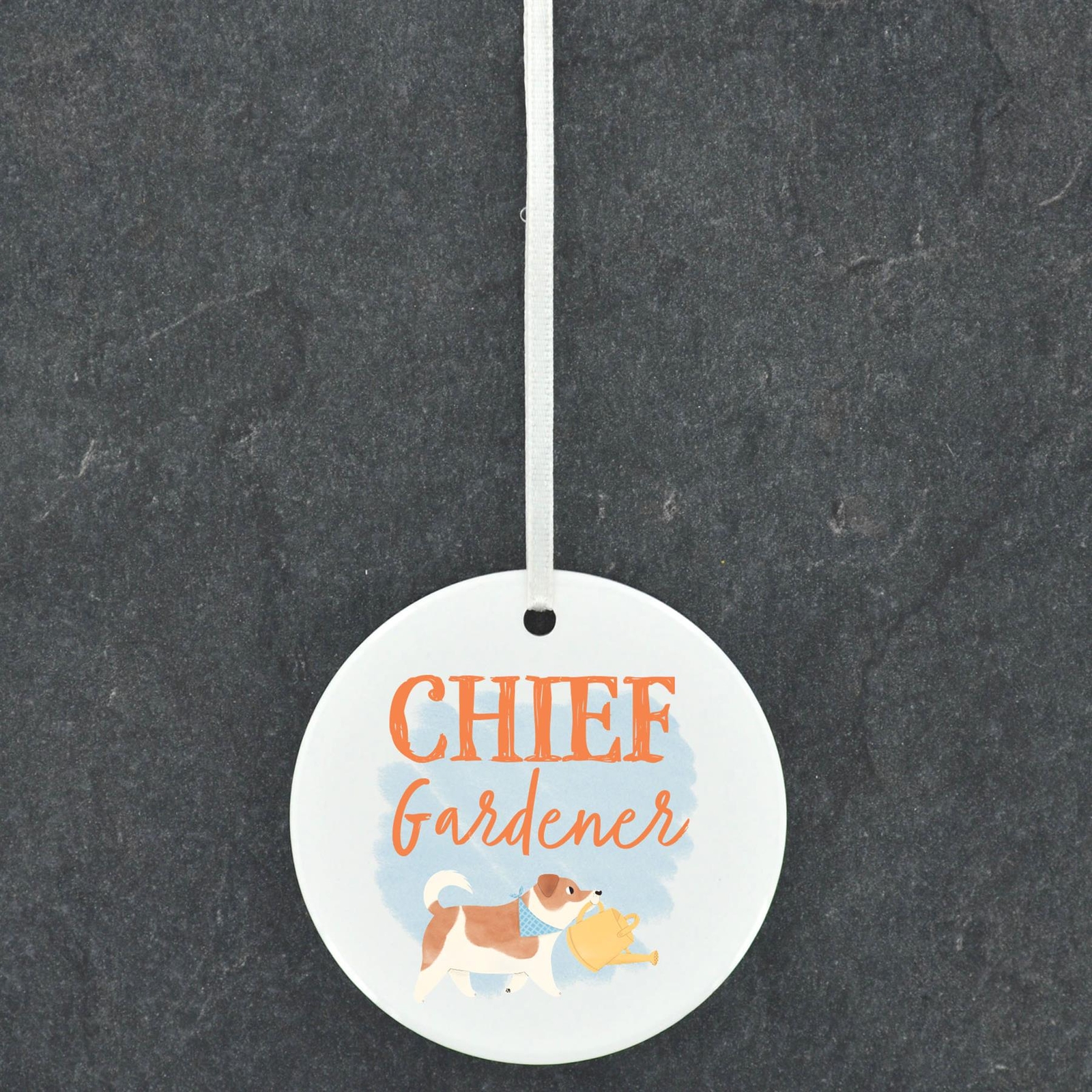 Chief Gardener Jack Russell Dog Gardening Gift Ceramic Circle Hanging Ornament