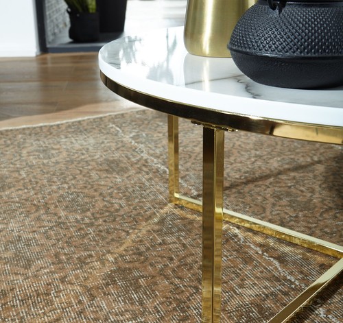 FineBuy Design Couchtisch Marmor Optik Weiß Wohnzimmertisch Ø 80 cm Tisch Rund - Bild 5 von 6