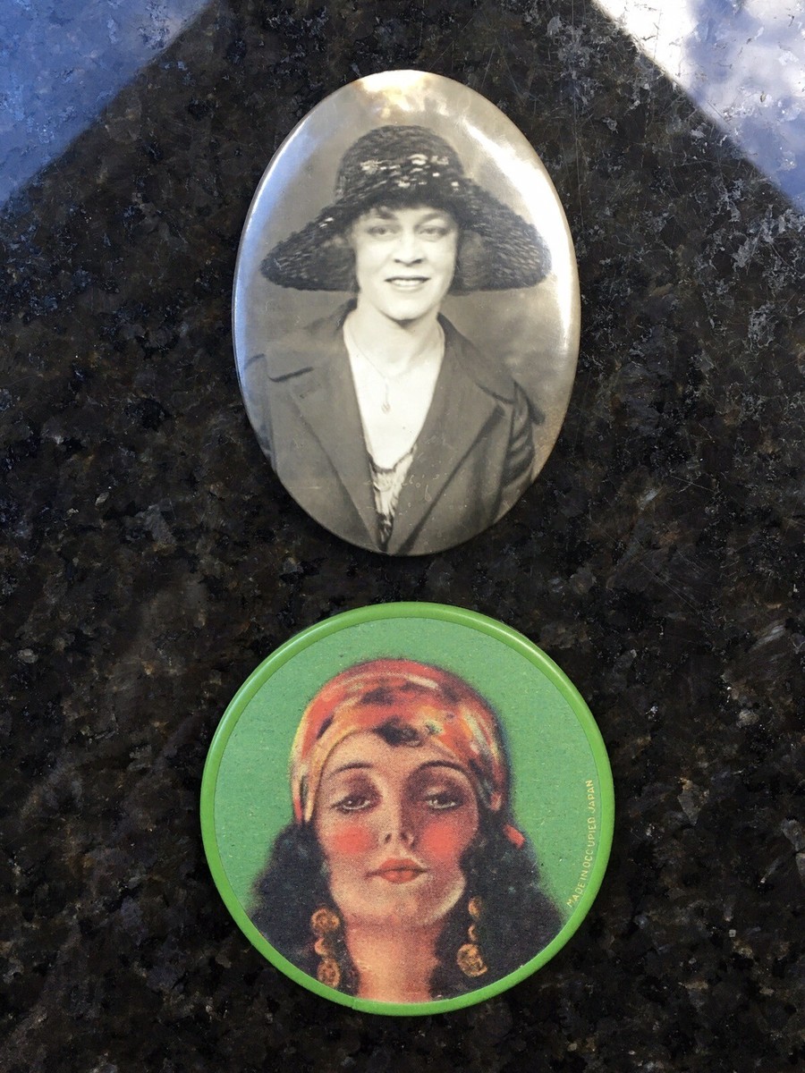 Vintage Pocket Mirror Set 1920's Celluloid Photo 1940's Occupied