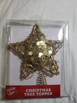 Christmas Tree Topper Gold Treetop Star Sequins Grapevine Glitter ...