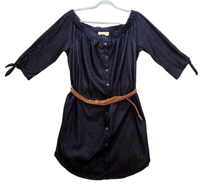 No Comment NY/LA Women's Denim Off Shoulder Dress Size L Short Length
