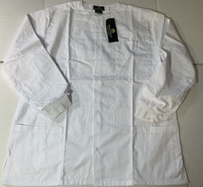 White Small Women s Scrub Jacket Front Snaps Round Neck Pockets NEW With Tags