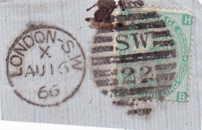 VITTORIA 1 SCH. GRÜN NR. 31 TABELLE 4 AUF FRAGMENT ANNULLIERUNG LONDON 1866