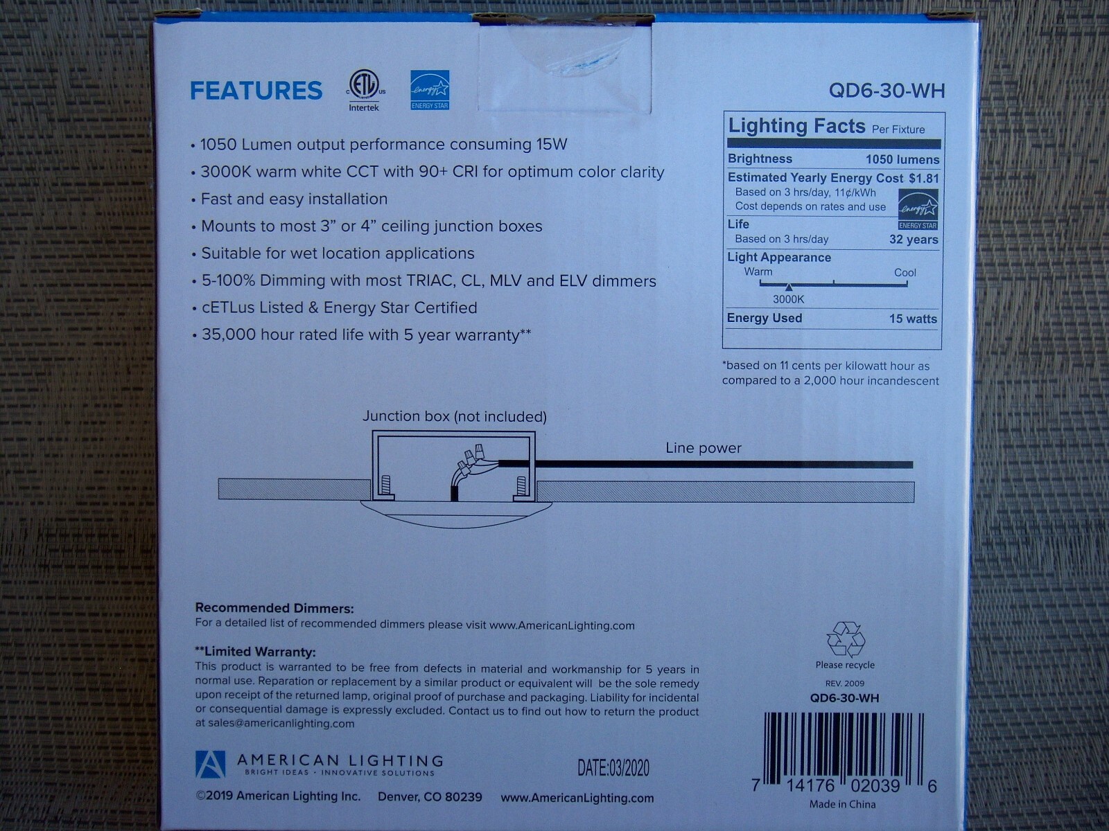 American Lighting QD630WH LED Quick Disc 6 Disc Light 6" 3000K Wet