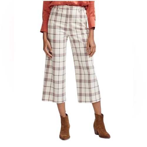 MAJE Size 36/Small Perse Plaid Wide-Leg Cropped Trouser Pants Pockets