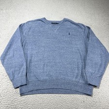 Polo Ralph Lauren Sweater Mens Large Blue Cotton Crewneck Pullover Pony Fits Med
