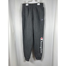 Champion Kids Gray Fleece Jogger Sweatpants Vertical Logo Medium M Authentic