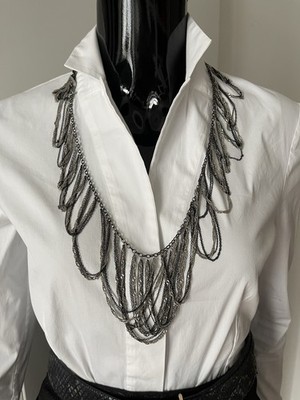 BCBG Max Azria Schmuck Modeschmuck Designer grau schwarz silber Kette Collier 
