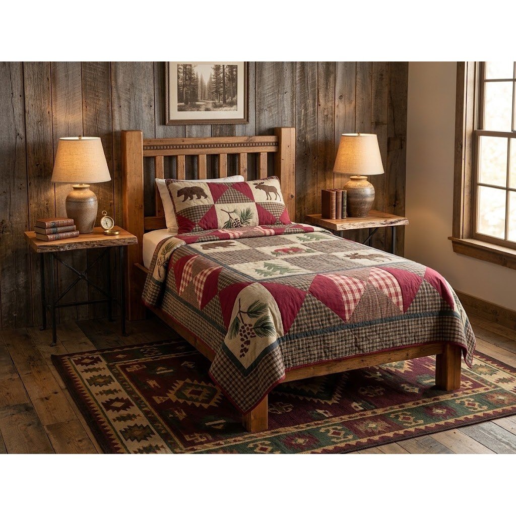 Rustic Handmade Solid Wood Headboard Star Cutout Log Cabin Full Size Frame