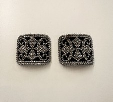 Antique Victorian French Cut Steel Pair Silver Shoe Clips Buckles Made in France