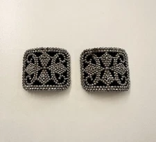 Antique Victorian French Cut Steel Pair Silver Shoe Clips Buckles Made in France