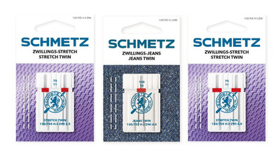 SCHMETZ-Zwillingsnadel-Sortiment: 4x Stretch- + 1x Jeans-Zwillingsnadel-130/705H