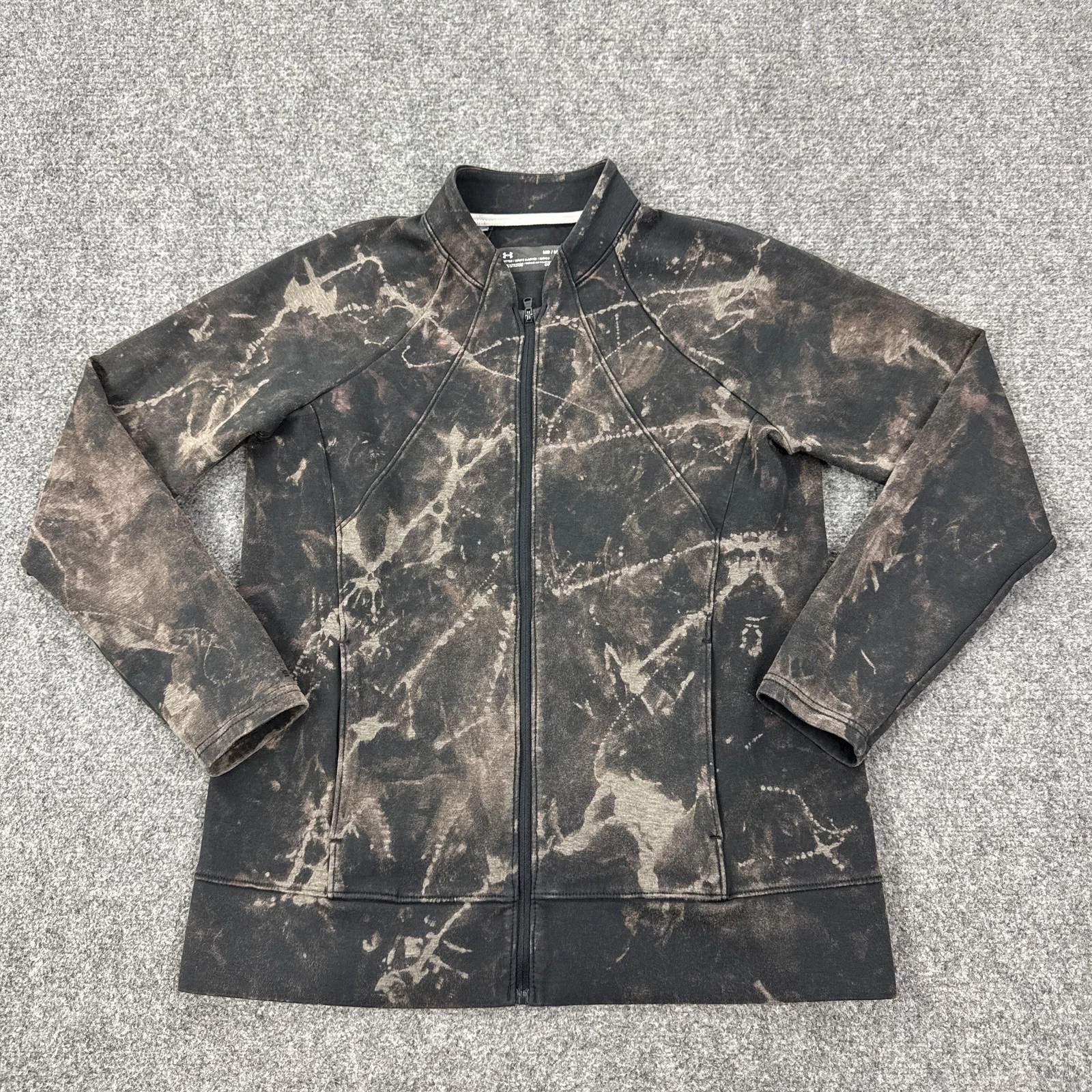 Under Armour ColdGear Jacket Mens Medium Black Tie Dye Full Zip Fleece Track
