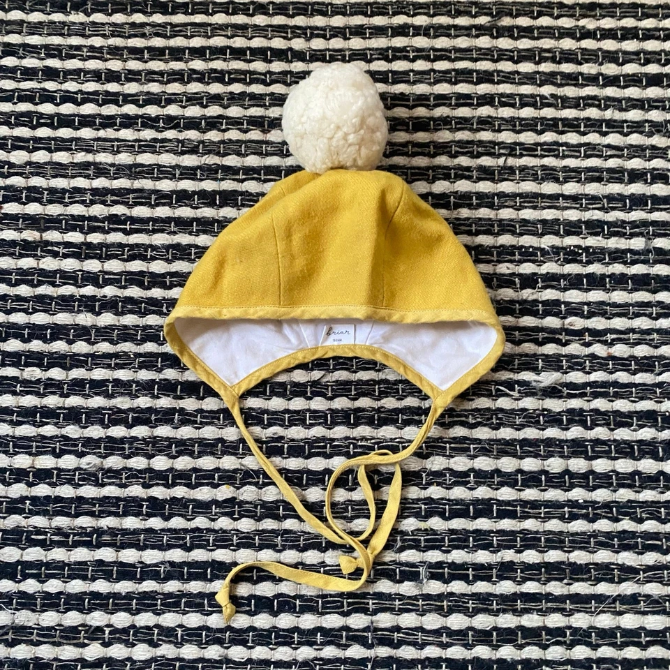 Sombrero Briar Baby Niño Pequeño Amarillo Mostaza Lana Gorro Corbata Pom 18/24M Foto 2 de 4