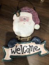 Hanging Santa Claus Face Welcome Door Sign Resin Vintage Farmhouse Need Tiny Fix