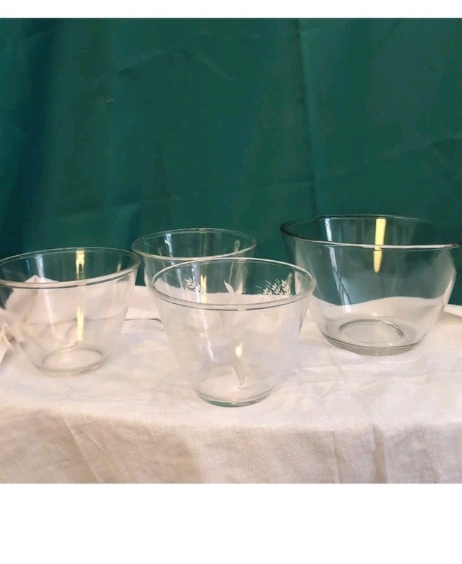 four Vintage Clear Glass Mixing Bowls