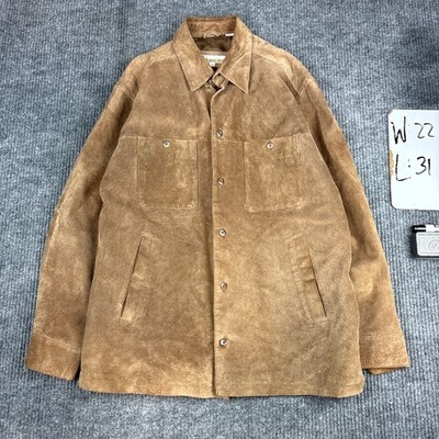Perry Ellis Suede Leather Shirt Jacket Size M Tan Brown Tan/Camel Brown