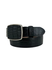 Genuine Leather Alligator Caiman Print Western Belt with Removable Buckle -Black