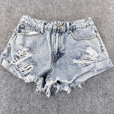 Forever 21 Distressed Denim Shorts Light Wash Acid High Waist Size 27 Womens