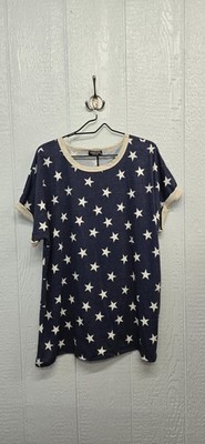 New 3X HEIMISH USA Navy Star Short Sleeve Tee with Cream Trim