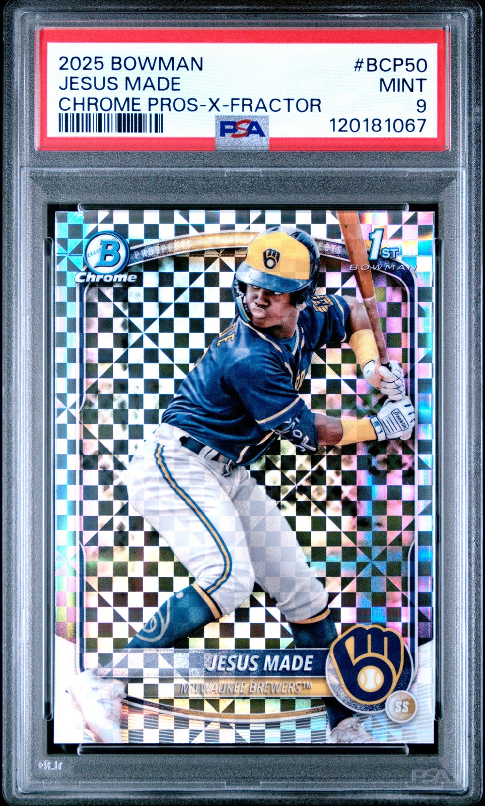 2025 BOWMAN CHROME PROSPECTS X-FRACTOR #BCP50 JESUS MADE PSA 9