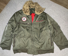 skinuban Boys Bomber Jacket Military Green Faux Fur Collar Size 6-7 Years