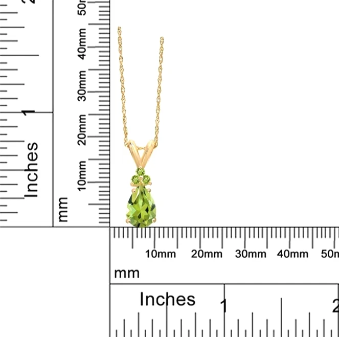 925 Gelbgold Versilbert 1.00 Karat Birne und Runde Peridot Tropfen Anhänger - Bild 4 von 4