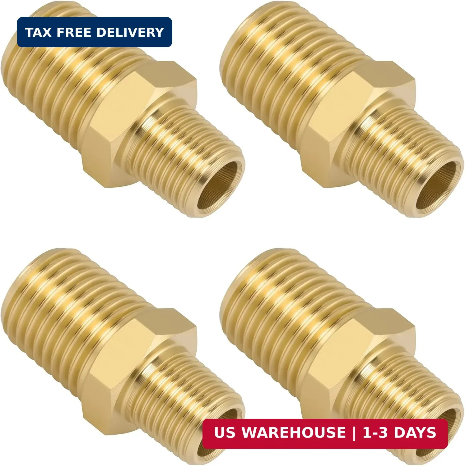 4PCS 1/8" NPT Male x 1/4" NPT Male Brass Nipple, Straight Male Pipe Coupler