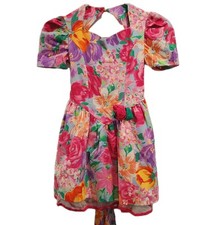 Vtg Bonnie Jean Girls Size 7 Bright Dress Lace Tulle Puff Sleeve Cut Outs