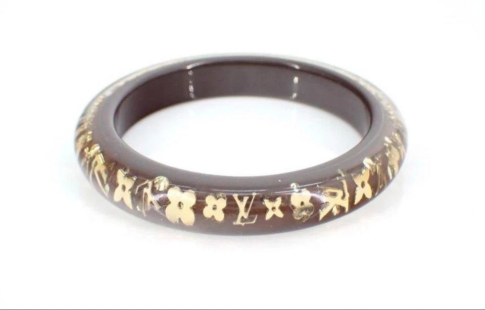 Auténtico Brazalete Louis Vuitton Inclusión Monograma Flor Marrón Transparente Foto 2 de 4