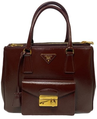 Prada Saffiano Vernice Galleria Leather Double Zip Front Pocket Tote Cherry