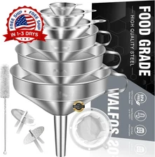 Juego de 6 embudos de acero inoxidable con cepillos para cocina y botellas