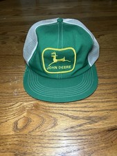 Vintage John Deere K-Products Mesh Trucker Hat Green Yellow USA Snapback 80s