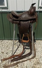 Big Horn Floral Tooled Saddle, 14" Padded Seat P483, Ranch Farm Decor H