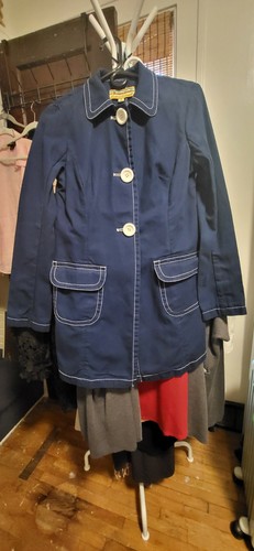  Libertine for Target Navy Blue Canvas-White Buttons Stitching Trench Coat M