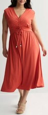 Women's Nine West Cinched Waist Midaxi Dress Size 3X  V Neck Autumn Tree