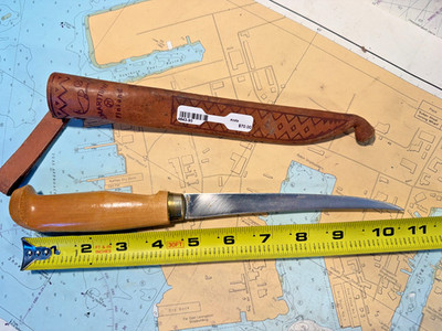 J. MARTTIINI hand ground stainless fixed  6'' blade knife, Finland, leather