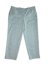 Talbots Pants Perfect Crop Women  s Cotton Stretch Blue Geometric Size 10 P