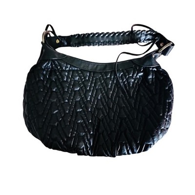 Tiannl Black Quilted Chevron Hobo Bag Braided Strap Gold Hardware Slouchy Purse