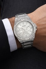 GUESS ZEUS GW0209G1 SILVER/CRYSTAL CHRONOGRAPH QUARTZ MENS WATCH NEW IN BOX