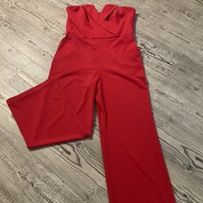 White House Black Market Strapless Wide Leg Jumpsuit Red Notch Neckline 10