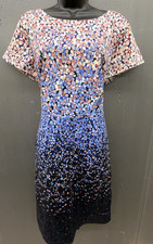 Talbots Dress 14 Blue Ombre Sheath Floral Cotton Stretch Preppy Classic Cottage