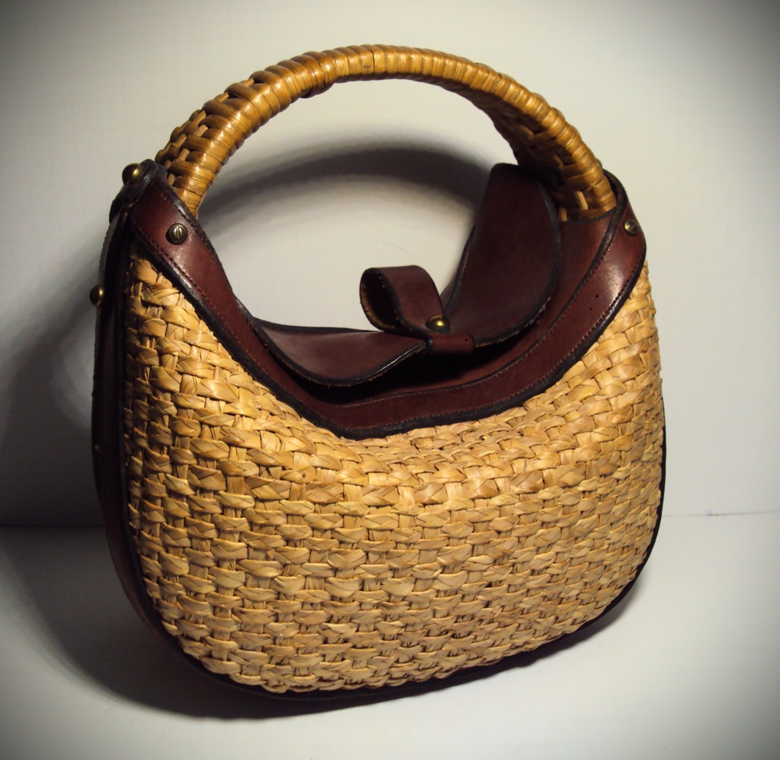 Authentic Etienne Aigner Woven Straw  or  Rattan Satchel Purse Hand bag Signed