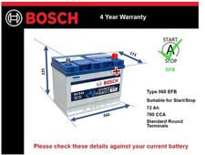EFB Battery fits NISSAN SENTRA B17 1.6 2014 on Stop Start Bosch 068 EFB 760A New