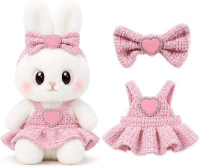 17Cm Doll Clothes Pink Tweed Dress and Bow Headband Set, Kawaii Outfit for 6.7 I