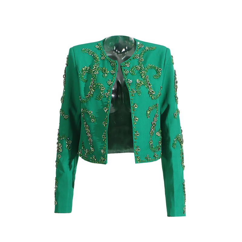 Trendy Womens Short Suit 2025 New Nail Bead Long Sleeved Single Breasted Jacket