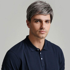 Sallcks Mens Gray Wig Short Layered Natural Synthetic Heat Resistant Halloween C