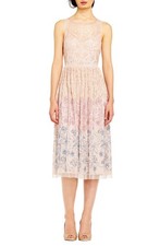 NWT $319 Adrianna Papell Beaded Illusion Neck Midi Cocktail Tea Dress 12